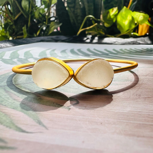Brass Matt Golden White Stone Bracelet