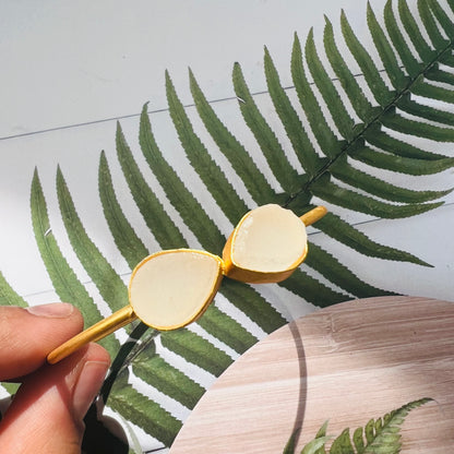 Brass Matt Golden White Stone Bracelet