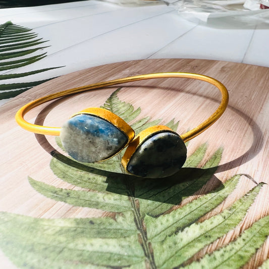 Brass Matt Golden Stone Bracelet- white blue