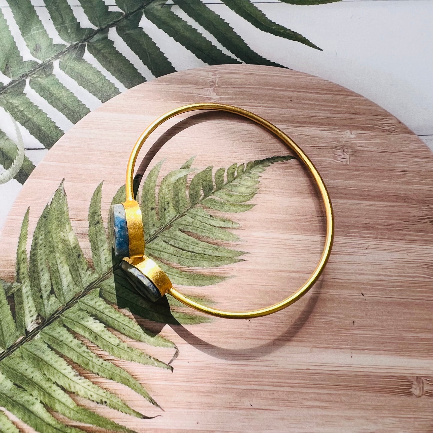Brass Matt Golden Stone Bracelet- white blue