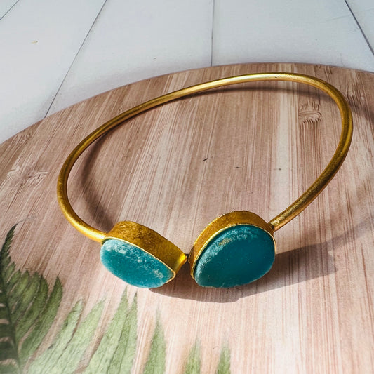 Brass Matt Golden Blue Stone Bracelet