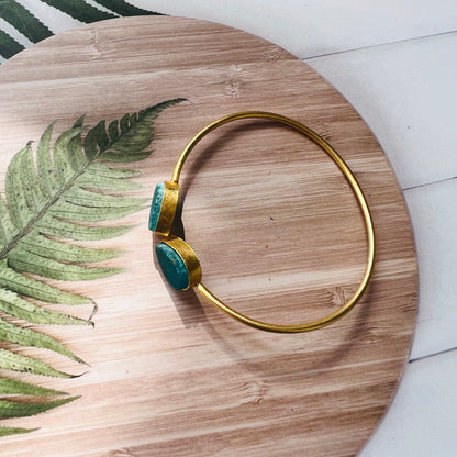 Brass Matt Golden Blue Stone Bracelet