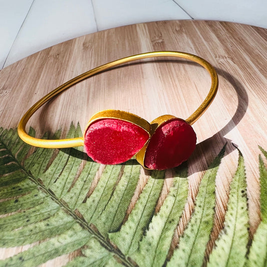 Brass Matt Golden Red Stone Bracelet