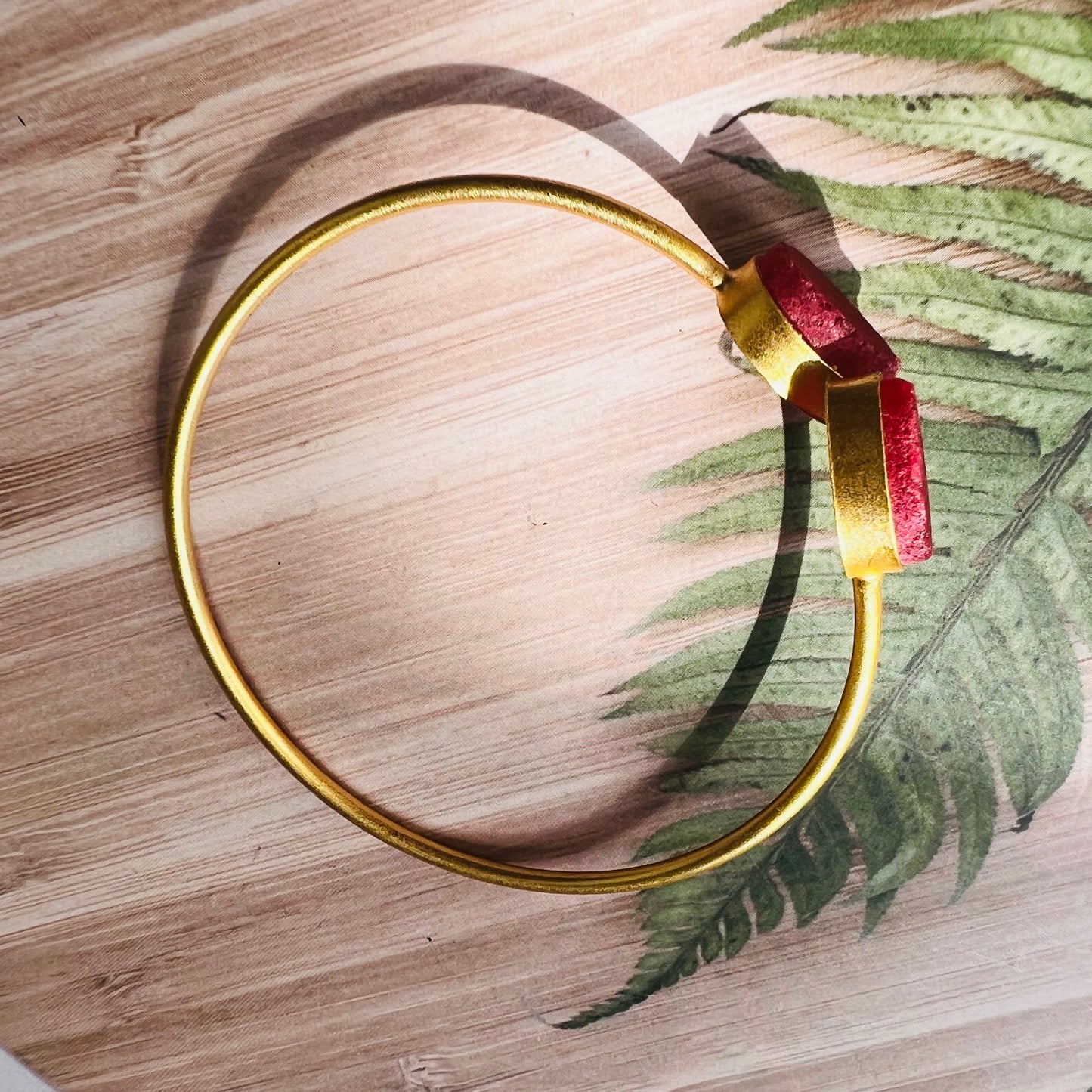 Brass Matt Golden Red Stone Bracelet