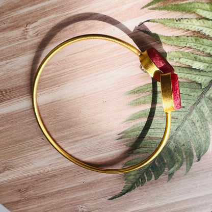 Brass Matt Golden Red Stone Bracelet
