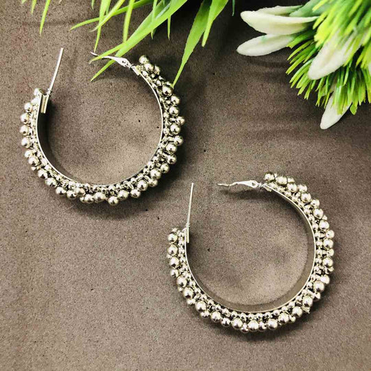 LARQ JEWELS Silver Brass Work Essentials Ethnic Hoop Earrings for Women