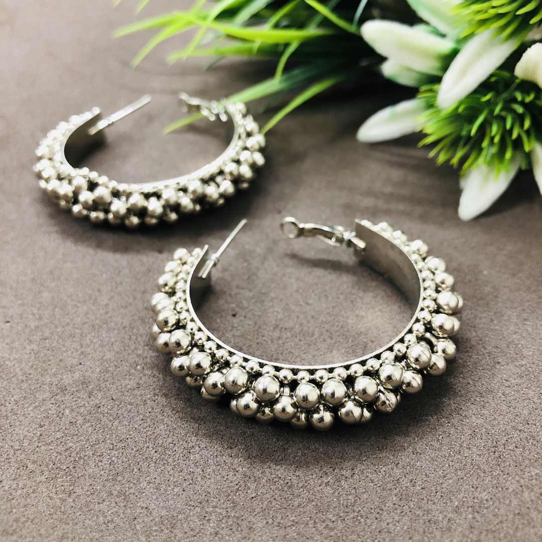 LARQ JEWELS Silver Brass Work Essentials Ethnic Hoop Earrings for Women