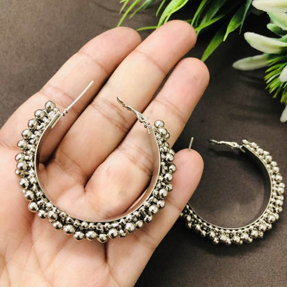 LARQ JEWELS Silver Brass Work Essentials Ethnic Hoop Earrings for Women