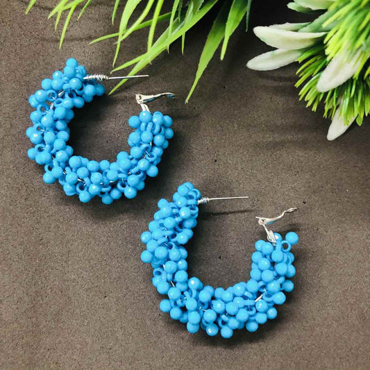 LARQ JEWELS Blue BEADS HOOP EARRINGS FOR WOMEN AND GIRLS