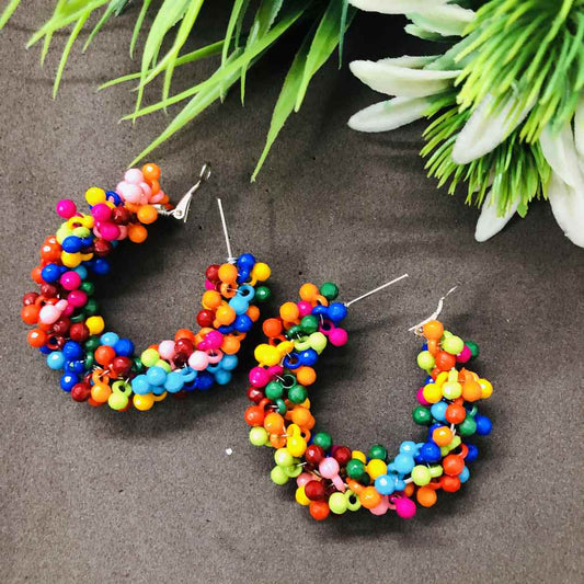 LARQ JEWELS Multi color BEADS HOOP EARRINGS FOR WOMEN AND GIRLS