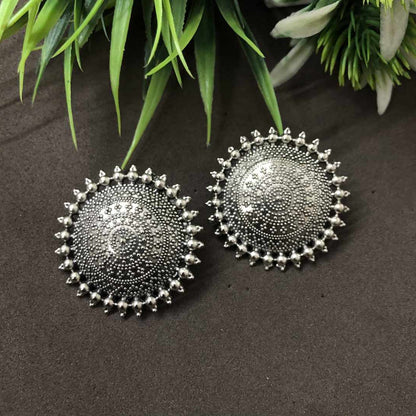 LARQ JEWELS Contemporary Oxidized Silver Base Metal Stud Earrings for Women