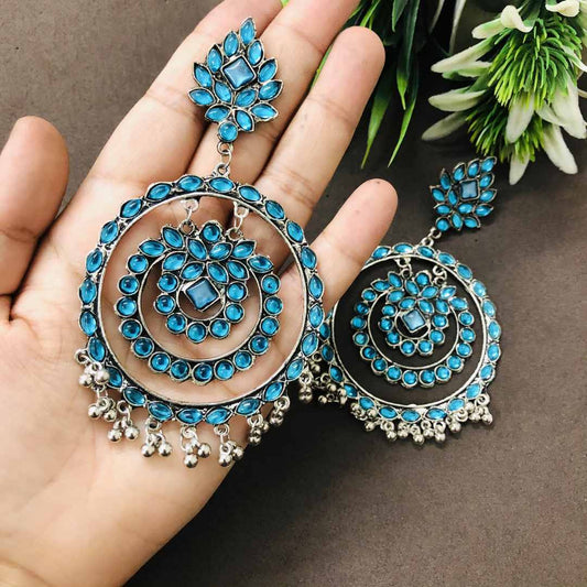 LARQ JEWELS Trending Blue Ethnic Silver Oxidised Dangle Drop Mirror Earrings for women and girls