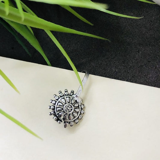 LARQ JEWELS Oxidised Silver Mandala Nose Pin For Women