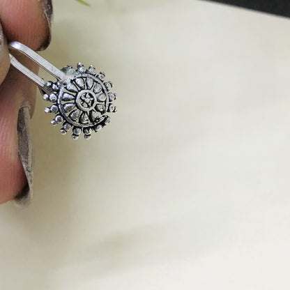 LARQ JEWELS Oxidised Silver Mandala Nose Pin For Women