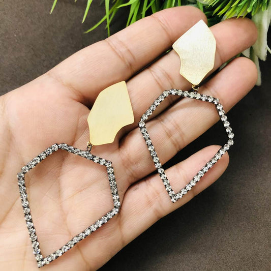 LARQ JEWELS metallic plated diamond shape shape stone studded drop earring