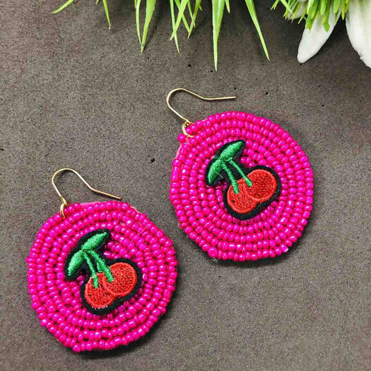 LARQ JEWELS Quirky Stylish Pop Color Beads Circular Earring- Pink cherries
