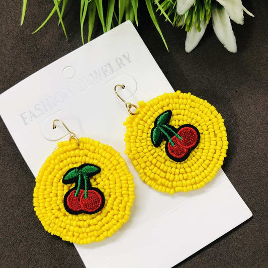 LARQ JEWELS Quirky Stylish Pop Color Beads Circular Earring- Yellow cherries