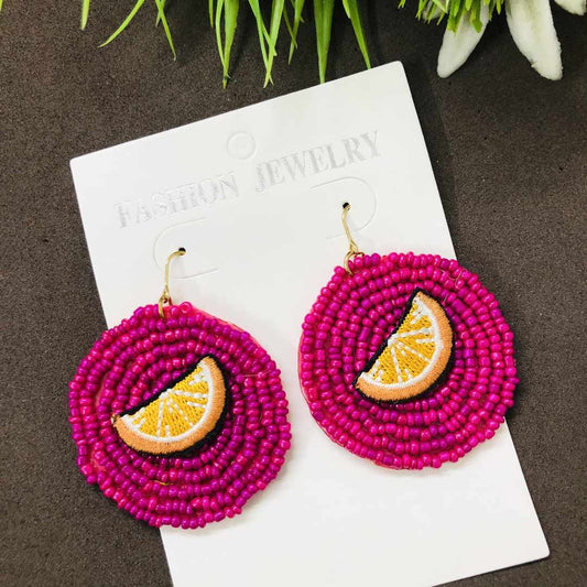 LARQ JEWELS Quirky Stylish Pop Color Beads Circular Earring- Pink orange