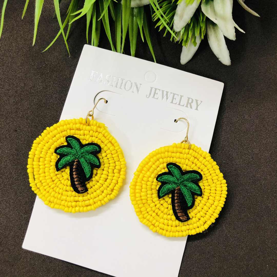 LARQ JEWELS Quirky Stylish Pop Color Beads Circular Earring- Yellow tree