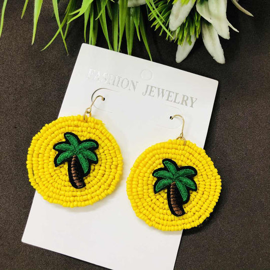 LARQ JEWELS Quirky Stylish Pop Color Beads Circular Earring- Yellow tree