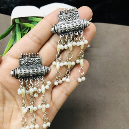 LARQ JEWELS Oxidised Silver Banjara Style Long Necklace Set