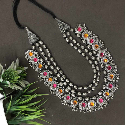 LARQ JEWELS Antique Oxidised Silver Plated Tribal Jewellery Necklace
