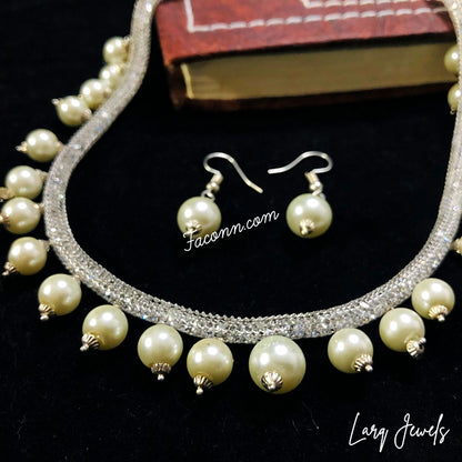 LARQ JEWELS Zircon Style Pearl Beads Necklace Set For Women - Silver