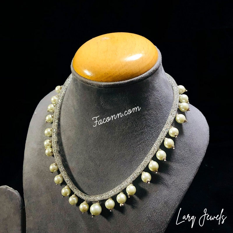 LARQ JEWELS Zircon Style Pearl Beads Necklace Set For Women - Silver