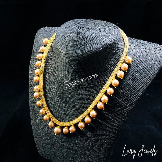 LARQ JEWELS Zircon Style Pearl Beads Necklace Set For Women - Golden