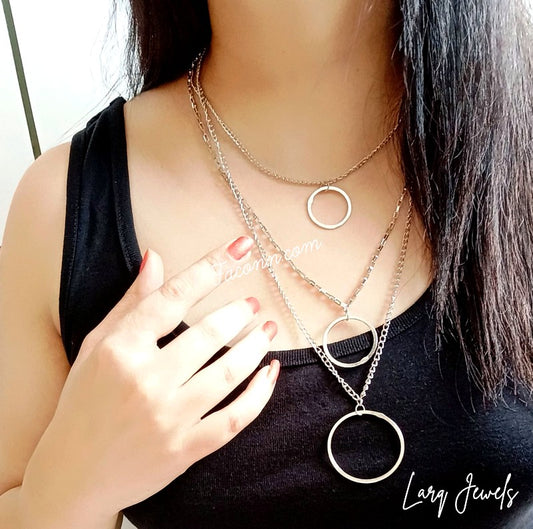 LARQ JEWELS Stylish Circlular Layered Pendant Necklace