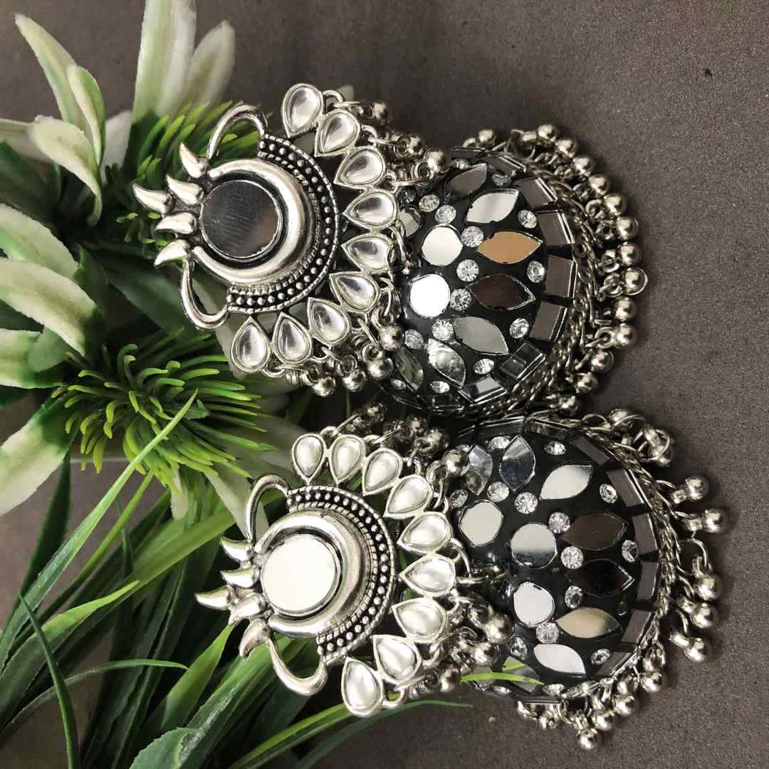 LARQ JEWELS Dark Antique Floral Oxidised Jhumki Earring