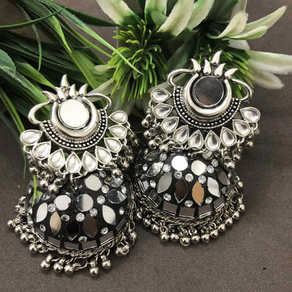 LARQ JEWELS Dark Antique Floral Oxidised Jhumki Earring