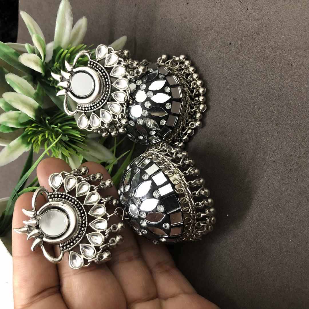LARQ JEWELS Dark Antique Floral Oxidised Jhumki Earring