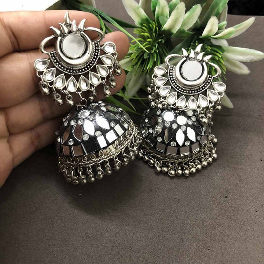 LARQ JEWELS Dark Antique Floral Oxidised Jhumki Earring
