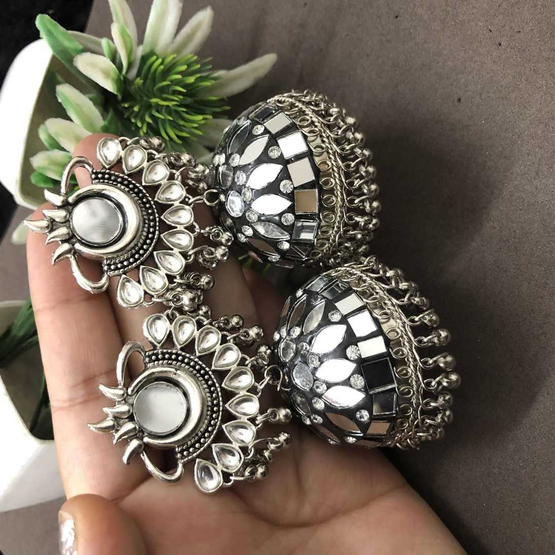 LARQ JEWELS Dark Antique Floral Oxidised Jhumki Earring