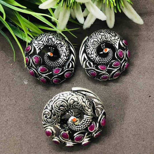LARQ JEWELS German Silver Combo Of 3 Pcs Artistic Crafted  Earrings With Ring -PINK