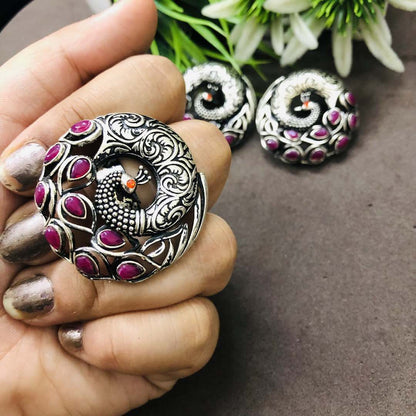 LARQ JEWELS German Silver Combo Of 3 Pcs Artistic Crafted  Earrings With Ring -PINK