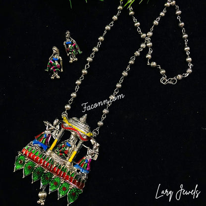 LARQ JEWELS Silver Oxidized Doli Patti Pendant Set for women