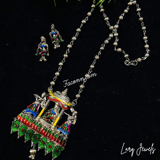 LARQ JEWELS Silver Oxidized Doli Patti Pendant Set for women