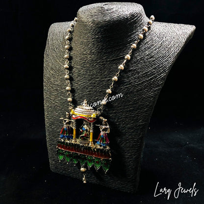 LARQ JEWELS Silver Oxidized Doli Patti Pendant Set for women