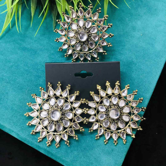 LARQ JEWELS Oxidised Silver Adjustable Ring and Stud Earrings Jewelry Set Golden Combo