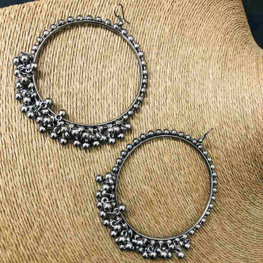 LARQ JEWELS Afghani Oxidized Chandbali Big Hoop Fashion Earrings