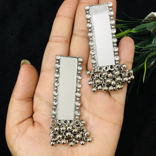 LARQ JEWELS Fabulous silver plated mirror work stud earrings for girls and women
