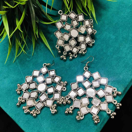 LARQ JEWELS German Silver Oxidised Mirror Earrings And Ring Combo for Women and Girls
