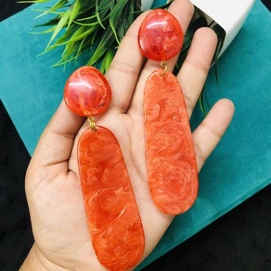 LARQ JEWELS Marble Finish Rectangular Drop Party Wear Stylish Acrylic Orange Earrings