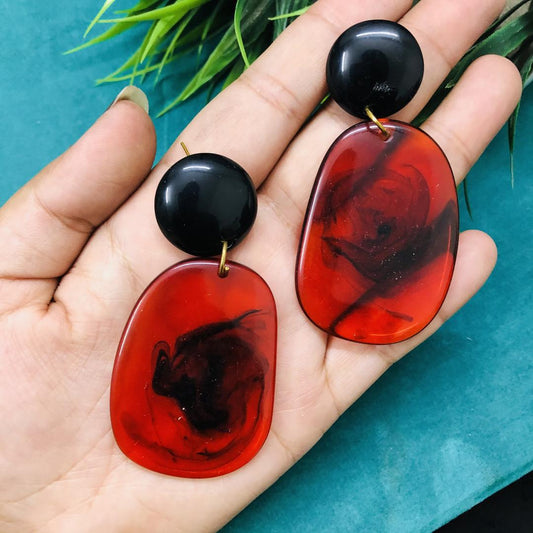 LARQ JEWELS Black Marble Finish Circular Drop Earrings Jewellery for Women