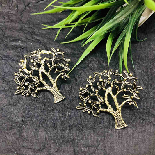 LARQ JEWELS Oxidized Silver Gold Plated Banyan Tree Stylish Stud Earring