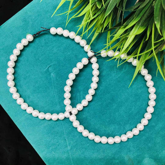 LARQ JEWELS Big Hoop Tassel Drop White Pearl Earrings for Women and Girls