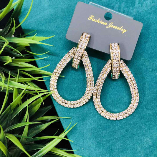 LARQ JEWELS Geometrical Design zirconia Crystal Gold Plated Sparkling Colorful Pair of Earrings