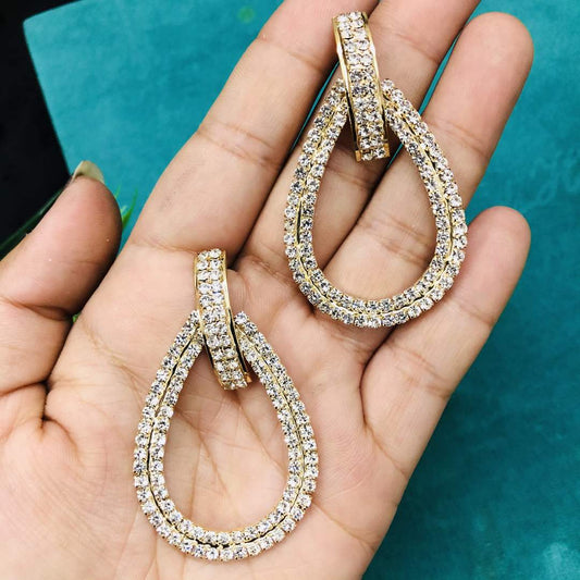 LARQ JEWELS Geometrical Design zirconia Crystal Gold Plated Sparkling Colorful Pair of Earrings